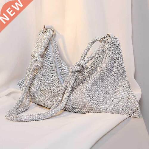 100% Handmade Rhinestone Evening Clutch Silver Sparkling Cry