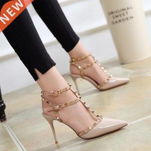 Women rivets shoes Thick summer 6CM sandals 8CM female wit