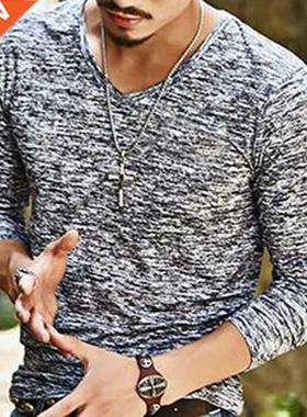 2021 Spring Men Long Sleeve T-shirt V Neck Black T Shirt Top