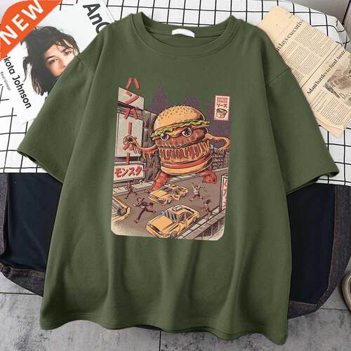 Ukiyoe Japan Style Burgerzilla Tee irt Harajuku Retro T
