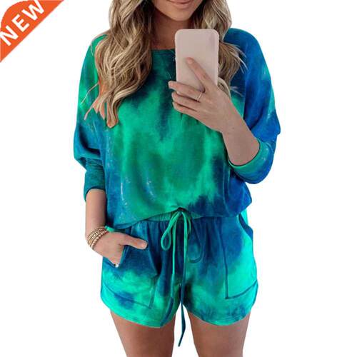 Ladies tie-dye printed long-sleeved orts casual sports sui