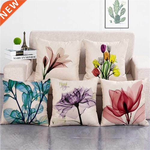 Colorful Flowers Printed Decorative Throw Pillow Floral Plan