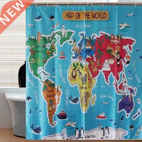 Cartoon animal world map curtains HD digital printing