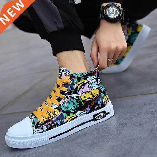 Autumn High-top Men Shoes Men Women Fashion Graffiti Lace-u