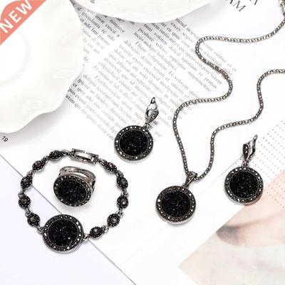 ZOSHI Vintage Silver Color Rhinestone Necklace Earrings Brac