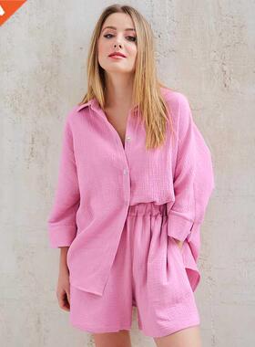 HiLoc Casual Sleepwear Cotton Pajamas For Women Sets Suit Tu