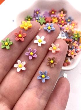 100Pcs 8mm Resin D Colorful Mini Flower Gems Flatback Figur