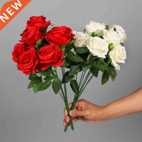 Rose Flower Bouquet Artificial White Red Flowers Wedding Dec