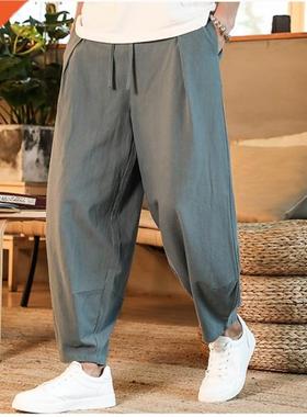 Japanese Loose Men's Cotton Linen Pants Male Summer New Brea
