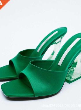 Latest Summer and Autumn Women&#s Green shoes Silky Wid