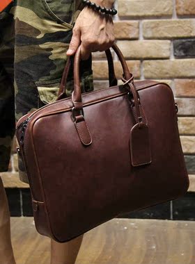 Men's crazy horse pu leather briefcases male fashion brown b