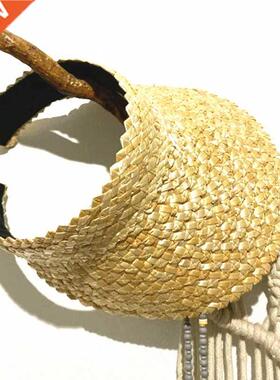 Women Handmade raffia straw hat Sun visor hat Sunscreen Lady