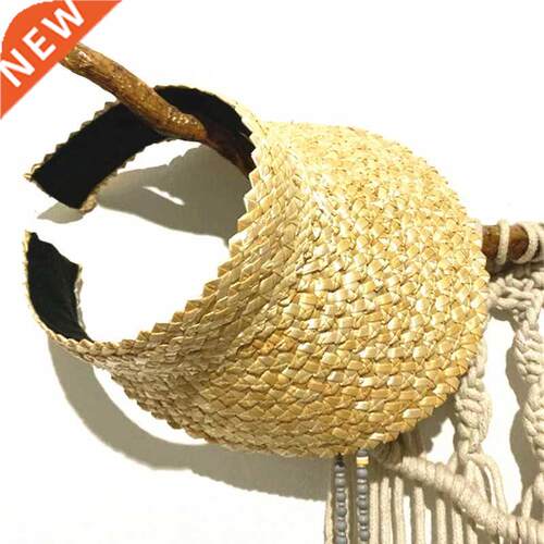 Women Handmade raffia straw hat Sun visor hat Sunscreen Lady