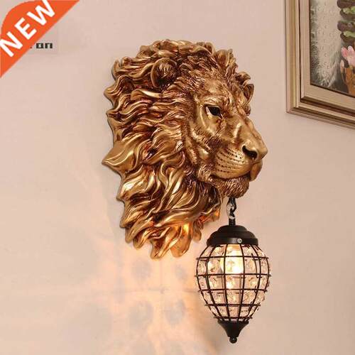 European Domineering Lion Head Resin Crystal Iron Art Wall