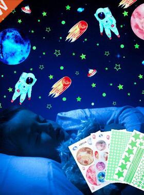Cartoon Astronaut Stars Planet Luminous Wall Sticker