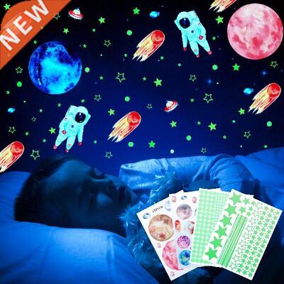 Cartoon Astronaut Stars Planet Luminous Wall Sticker