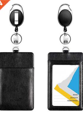 Women Men Black Card Wallet Retractable Key Chain Lanyard fo