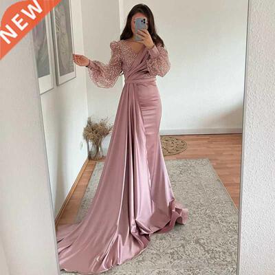 Thinyfull Pink Prom Dresses Glitter V-neck Evening Dress Puf