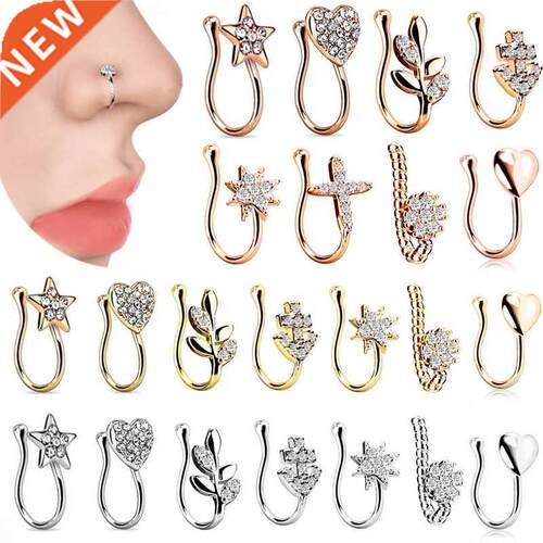 1Piece Stainless Steel Heart Clip On Nose Ring Star Fake Nos