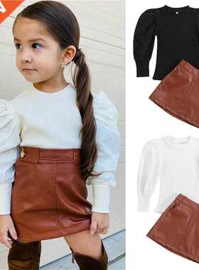 2PCS Toddler Girls Clothes Fall Winter Outfits Long Puff Sle