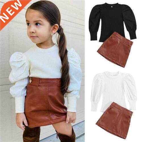 2PCS Toddler Girls Clothes Fall Winter Outfits Long Puff Sle