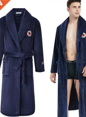 Men Casual Kimono Bathrobe Autumn Winter Flannel Long Robe T