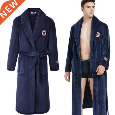 Men Casual Kimono Bathrobe Autumn Winter Flannel Long Robe T
