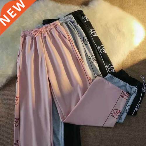 Women Bear Print Pants Women's Casual Pants Loose High Waist