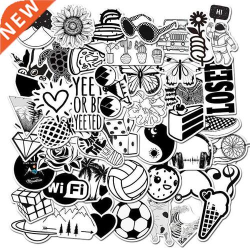 50pcs Black and White Cool DIY Stickers For Skateboard Lapt