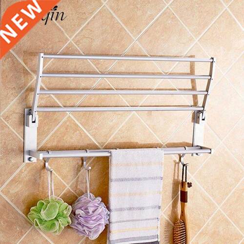 Alumimum Foldable Bathroom Towel Rack Holder 2 Layer Wall Mo