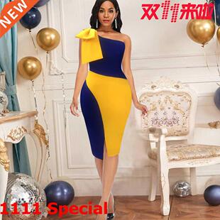 S-XXXL Large Size One-oulder Splice African Ladies Dress21