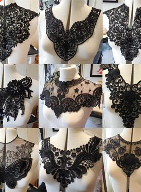1 Pc Black Flower Neckline Collar Lace Applique Fabric for F