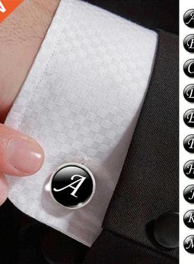 Men's A-Z Alphabet Cufflinks Black Color Letter Gentleman Sh