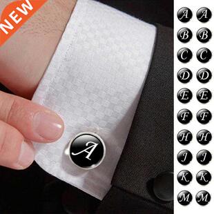 Men's A-Z Alphabet Cufflinks Black Color Letter Gentleman Sh