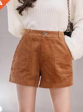Retro corduroy shorts women wear loose wide-legged casual bo
