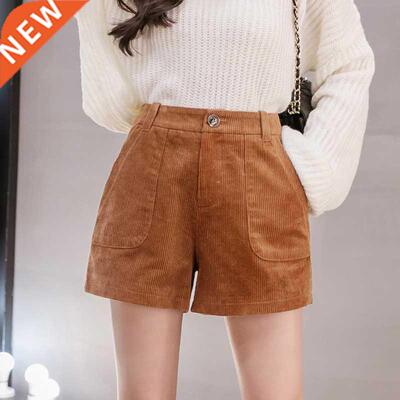 Retro corduroy shorts women wear loose wide-legged casual bo