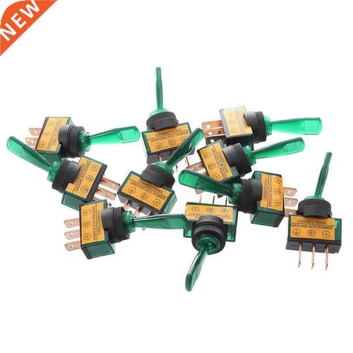 10 Pcs 12VDC 20A ON/OFF Green Lamp 12mm Mounting Thread Dia.