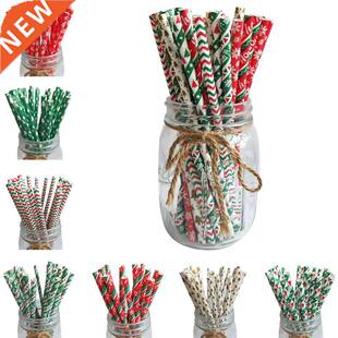 25pcs Christmas Paper Straws Snowflake Drinking Straw Merry