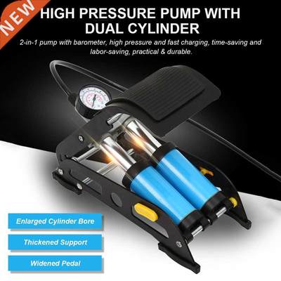 2-In-1 Folding Air Pump with Ordinary Barometer in Blue High