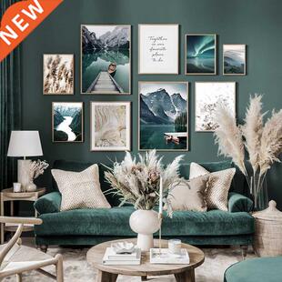 Scandinavian Travel Landscape Canvas Painting Mountain Boat