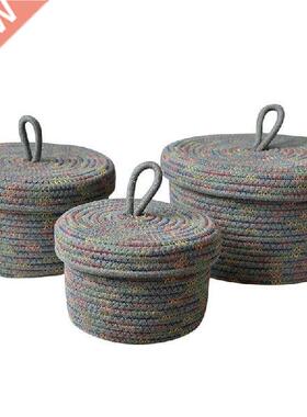 New 3 Pcs Storage Basket With Lid, Cotton Rope Storage