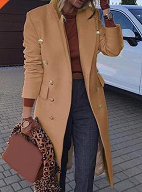 Wool Coat Women Solid Slim Fits Double-breasted Autumn Winte