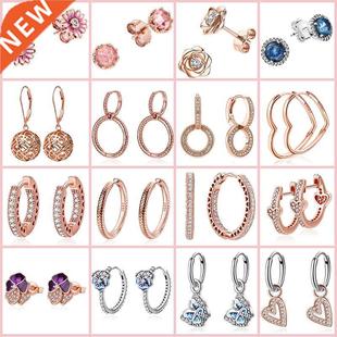 Hot 925 Sterling Silver Rose Gold Series Hoop Earrings For W