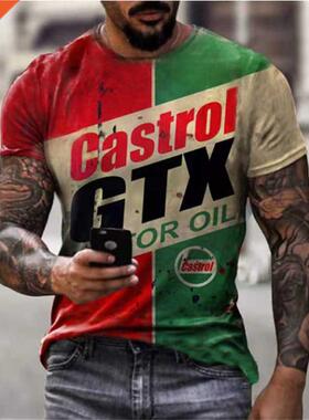 Summer new castrol retro short-sleeved men	s T-sh