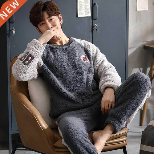 Men Luxury Flannel Pyjamas Sets Winter Super Warm Pijamas Fa