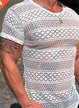 T Shrt Men Lace Hollow Out Short Sleeve Shrts Summer Mens