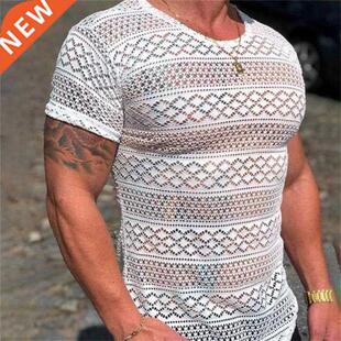 T Shrt Men Lace Hollow Out Short Sleeve Shrts Summer Mens