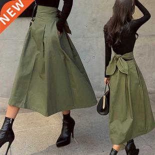 shintimes Skirts Womens Korean Fashion Solid Color Big Swing