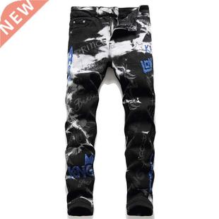 Jeans For Men Printing Embroidered Pants Homme Slim Denim Tr