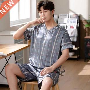 Men Pajama Shorts Summer Satin Pullover Trousers for men Set